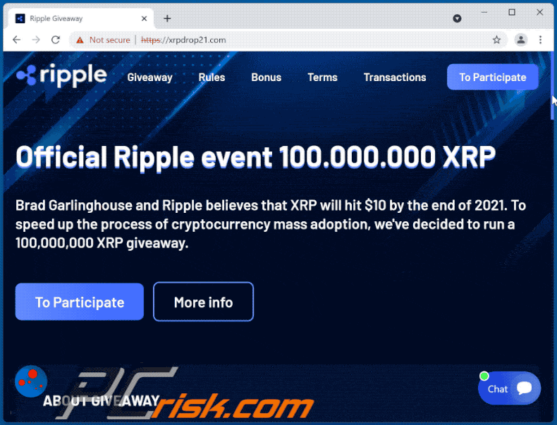 Appearance of Ripple Giveaway scam