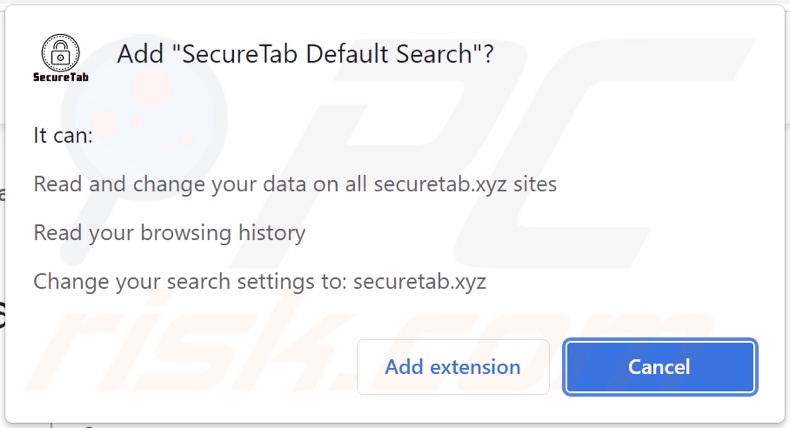 SecureTab browser hijacker asking for permissions