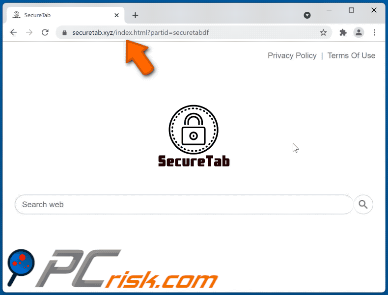 SecureTab browser hijacker redirecting to Bing (GIF)