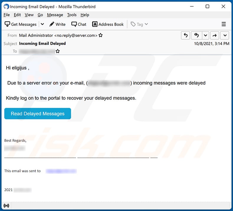 Incoming Email Delayed spam email (2021-10-11)