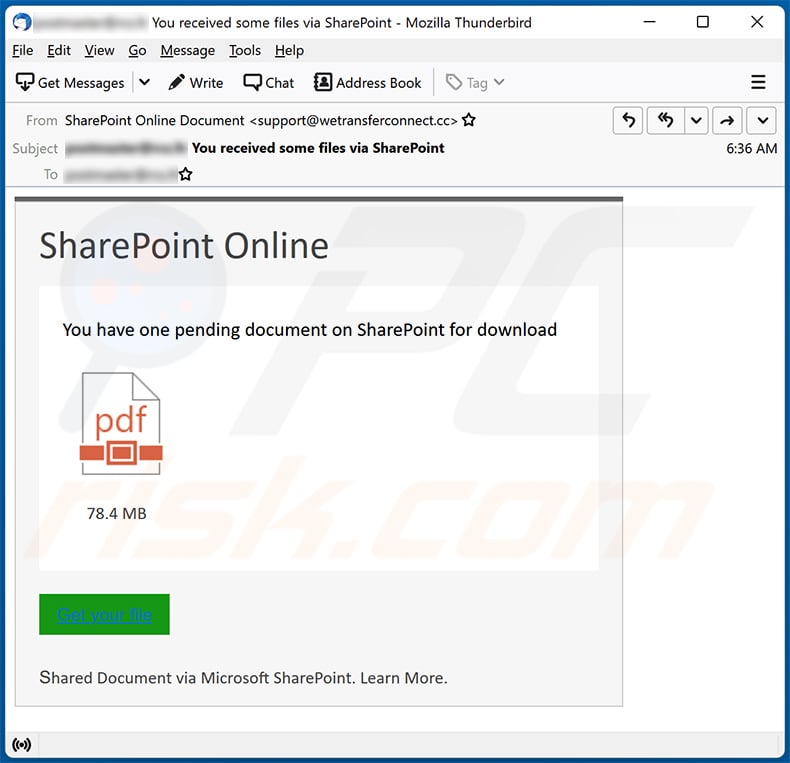 SharePoint-themed spam email (2021-10-19)