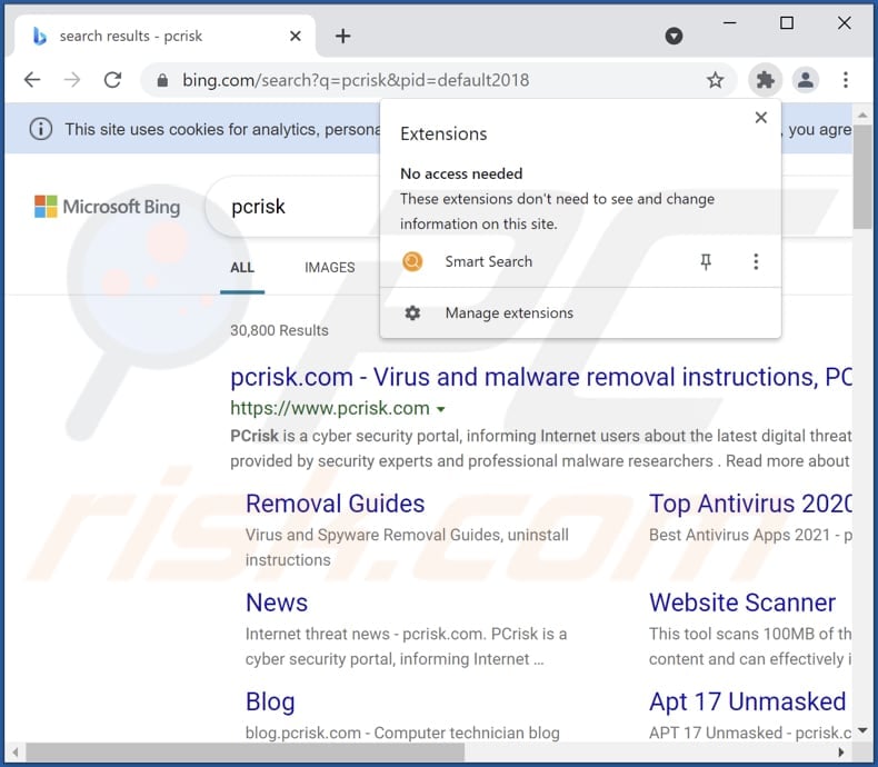 smart search browser hijacker extension installed on chrome