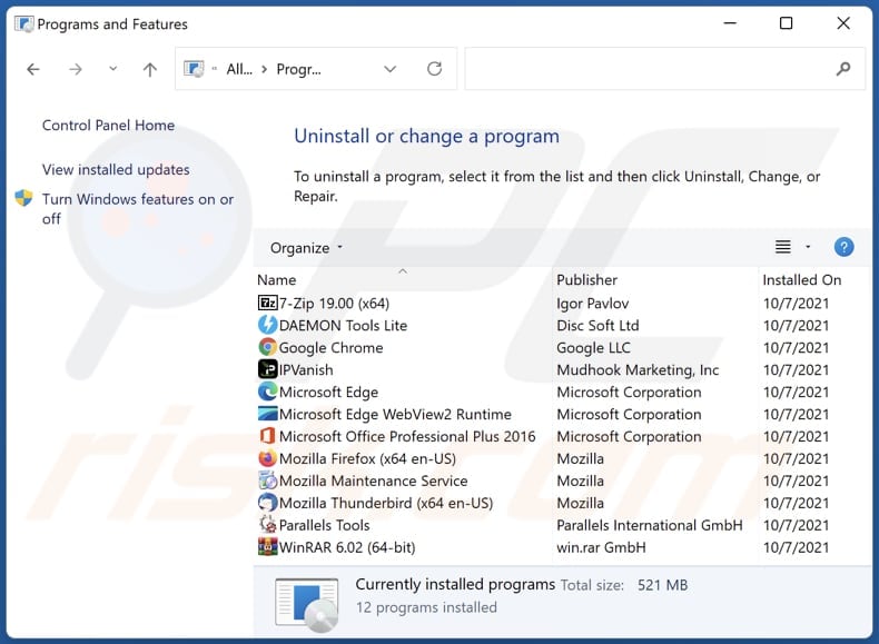 Speed Check adware uninstall via Control Panel