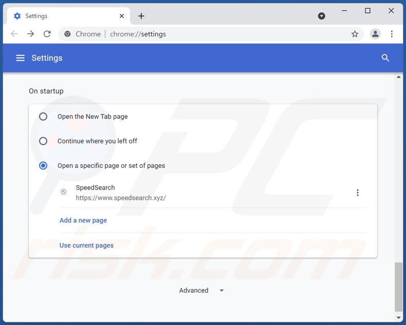 Removing speedsearch.xyz from Google Chrome homepage