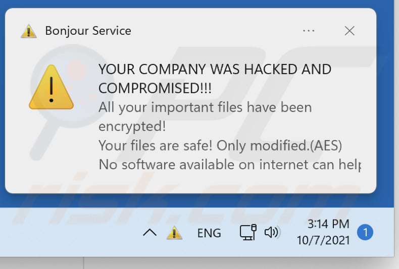 Spook ransomware pop-up that appears after data encryption