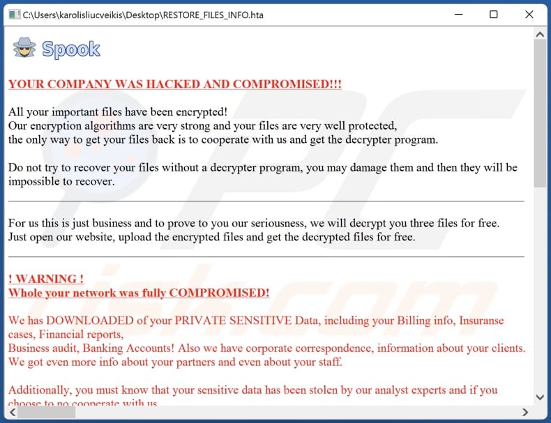 spook ransomware RESTORE_FILES_INFO.hta file