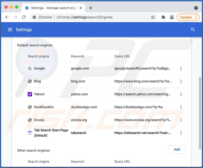 tabsearch.net redirect as default search engine