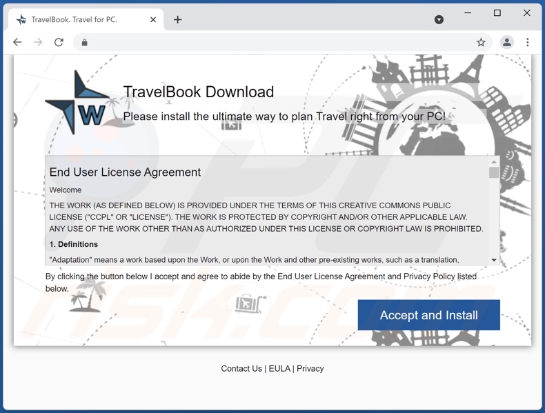 TravelBook adware promoting site