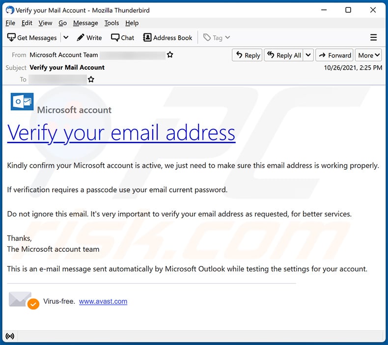 Microsoft Account Security Notification Email Phishing Scam