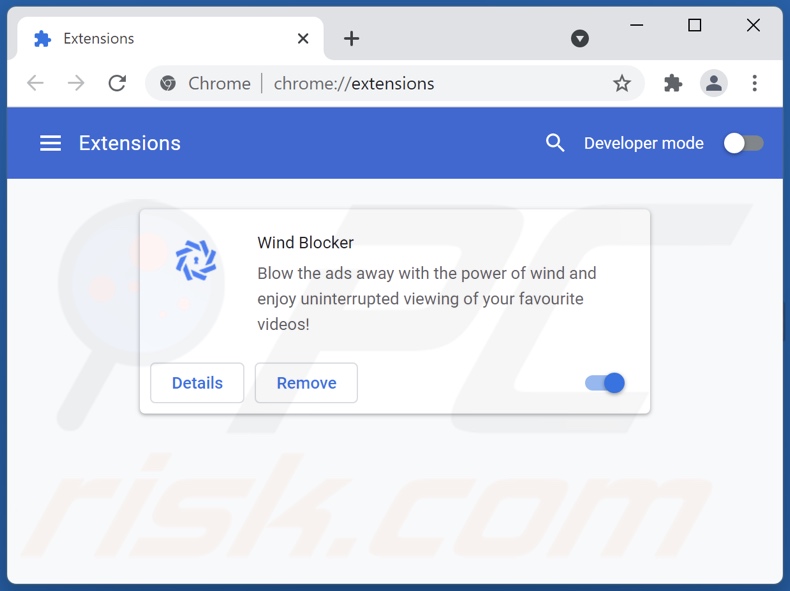Removing Wind Blocker ads from Google Chrome step 2