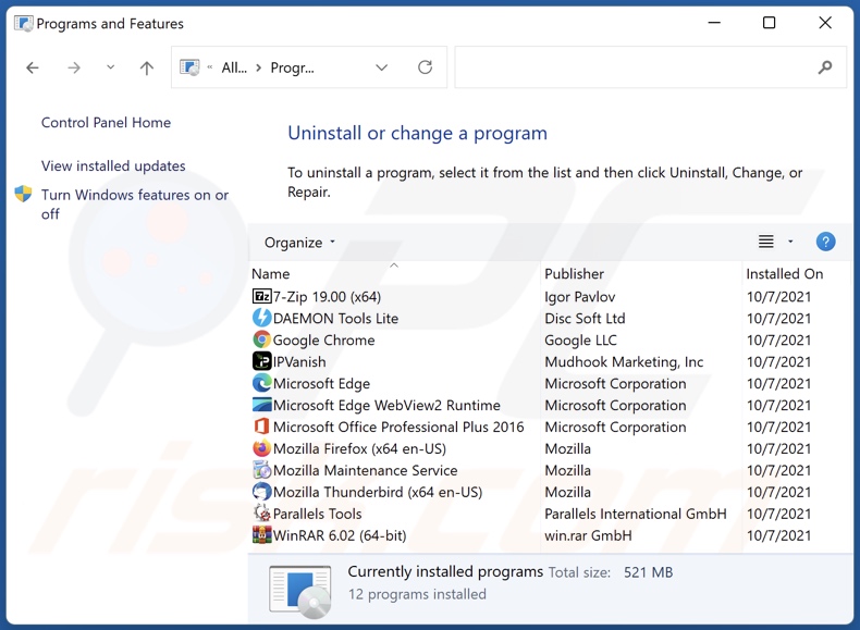 Wind Blocker adware uninstall via Control Panel