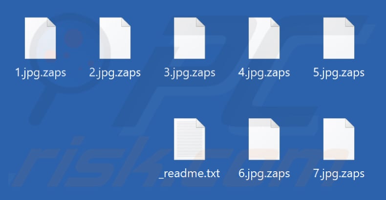 Files encrypted by Zaps ransomware (.zaps extension)