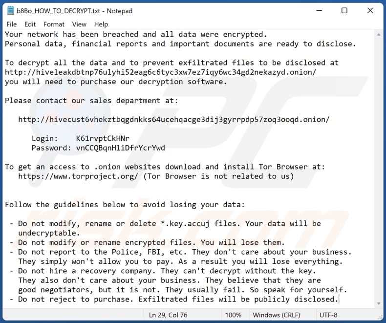 Accuj ransomware text file (b8Bo_HOW_TO_DECRYPT.txt)