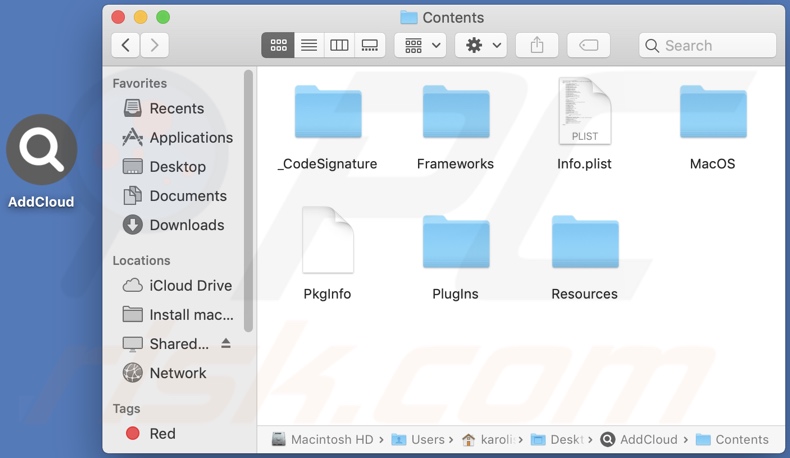 AddCloud adware install folder