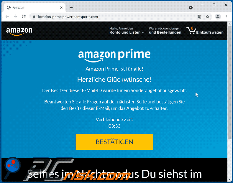 Amazon Prime scam email promoted website (GIF)
