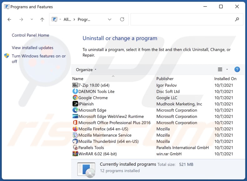 anywheresearch.com browser hijacker uninstall via Control Panel