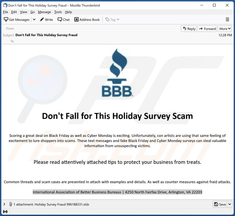 BBB email virus malware-spreading email