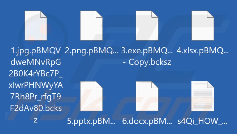 Files encrypted by Bcksz ransomware (.bcksz extension)