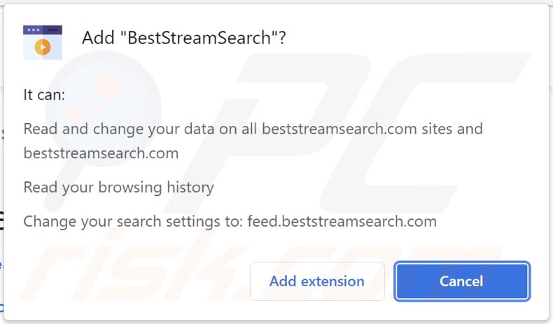BestStreamSearch browser hijacker asking for permissions