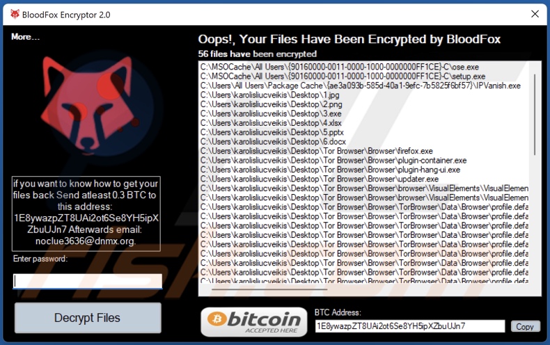 BloodFox decrypt instructions (pop-up)