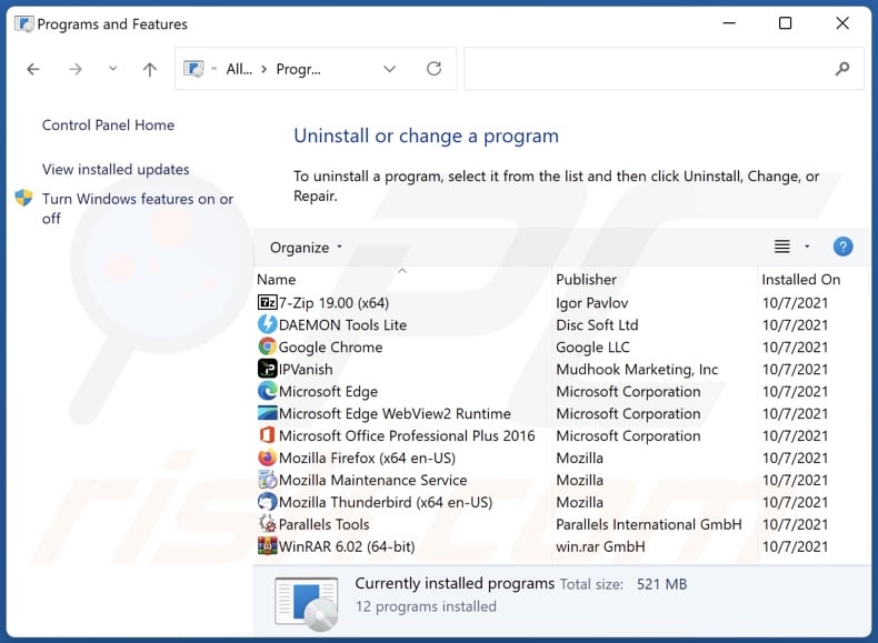 Browser Guard adware uninstall via Control Panel