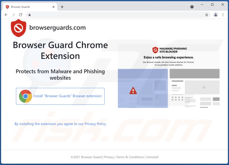 Browser Guard adware promoting website