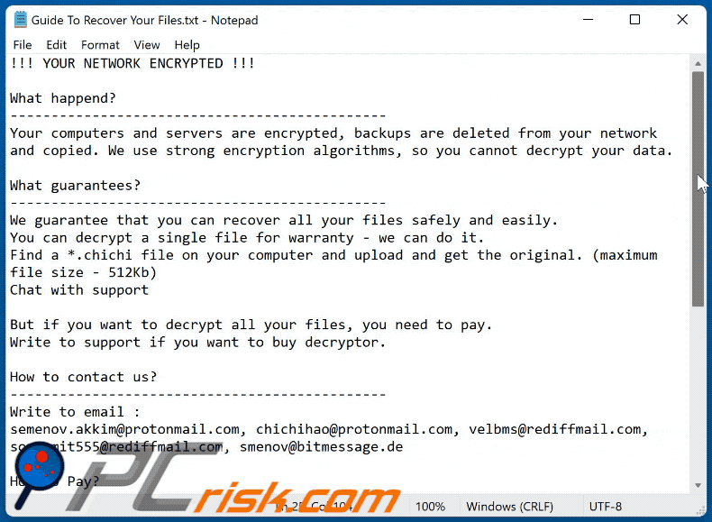 chichi ransomware Guide To Recover Your Files.txt ransom note gif