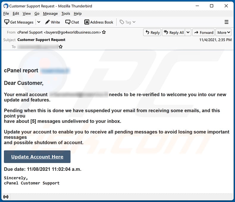 cPanel-themed spam email (2021-11-05)