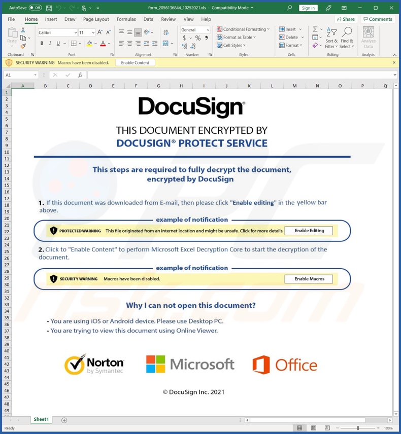 Malicious attachment distributed through Craiglist spam campaign (form_2056136844_10252021.xls)