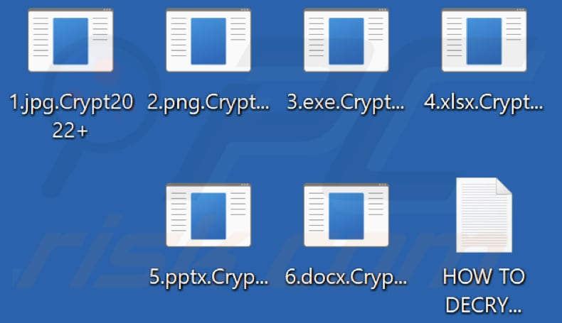 Files encrypted by Crypt2022+ ransomware (.Crypt2022 extension)