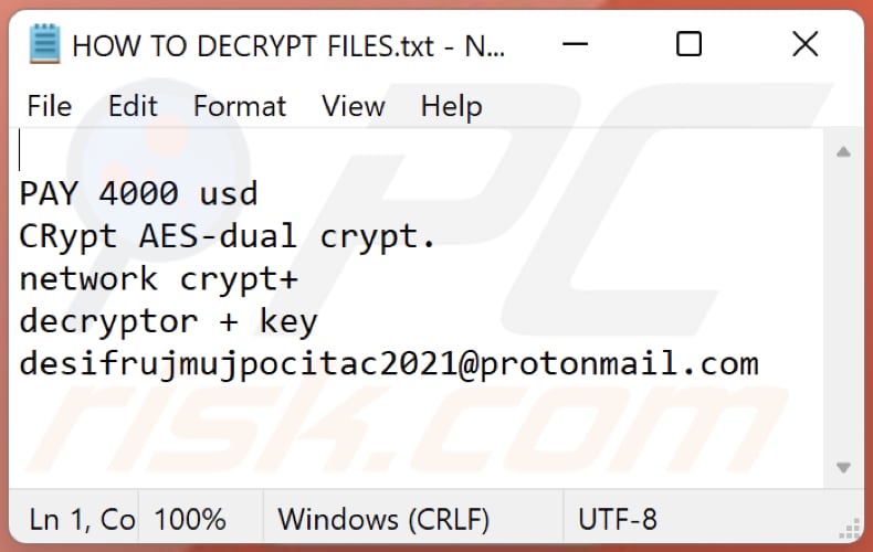 Crypt2022+ ransomware text file (HOW TO DECRYPT FILES.txt)