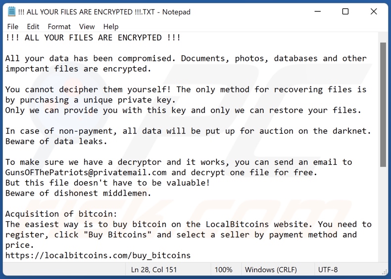 Crypter decrypt instructions (!!! ALL YOUR FILES ARE ENCRYPTED !!!.TXT)