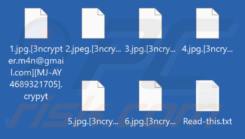 Files encrypted by Crypyt ransomware (.crypyt extension)
