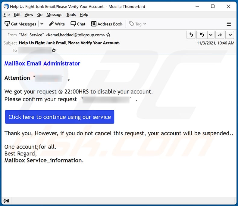 Email deactivation-themed spam (2021-11-04)