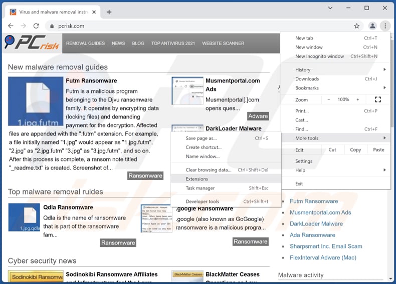 Removing fdrama[.]net  ads from Google Chrome step 1