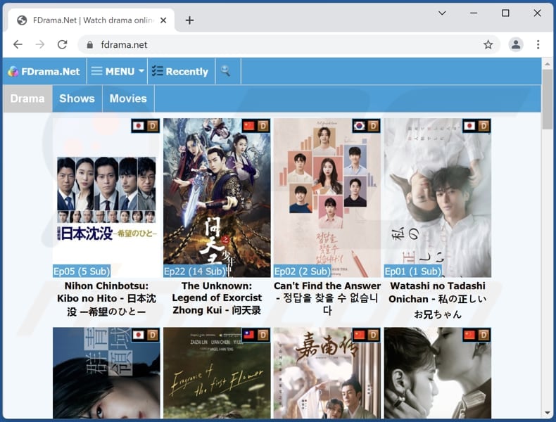 fdrama[.]net pop-up redirects