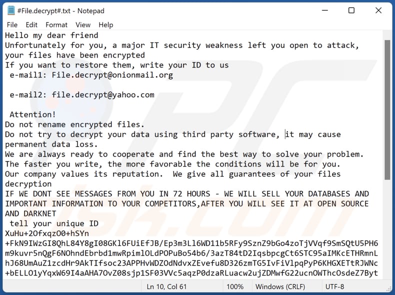 File.decrypt ransomware file di testo (#File.decifrare#.txt)