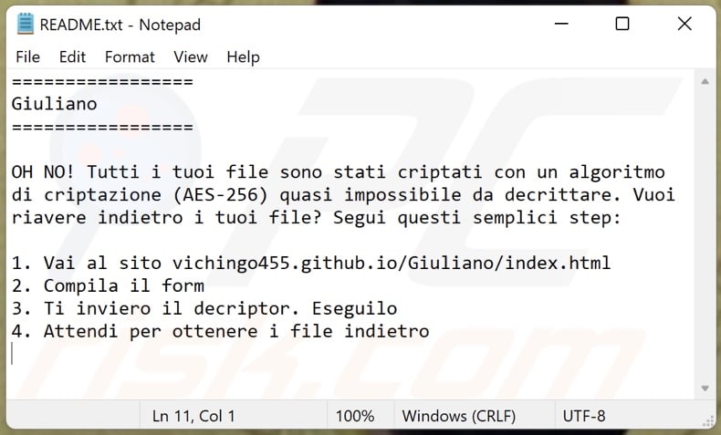 Giuliano decrypt instructions (README.txt)