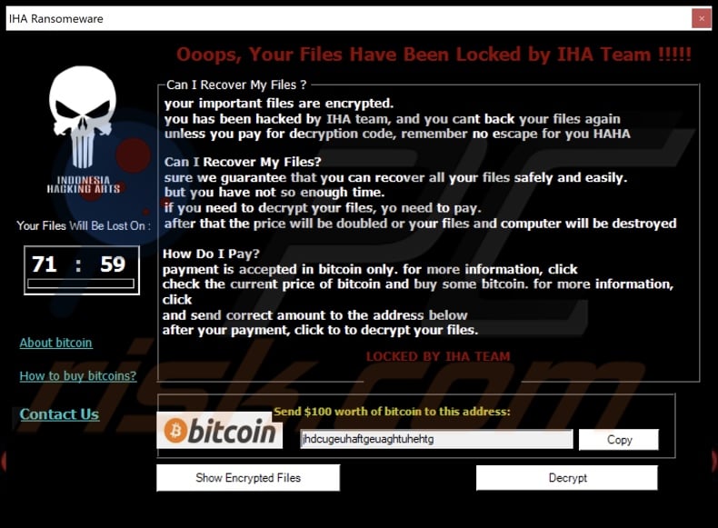 IHA decrypt instructions (pop-up)