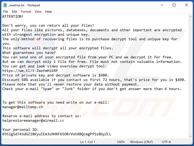 Iisa ransomware text file (_readme.txt)