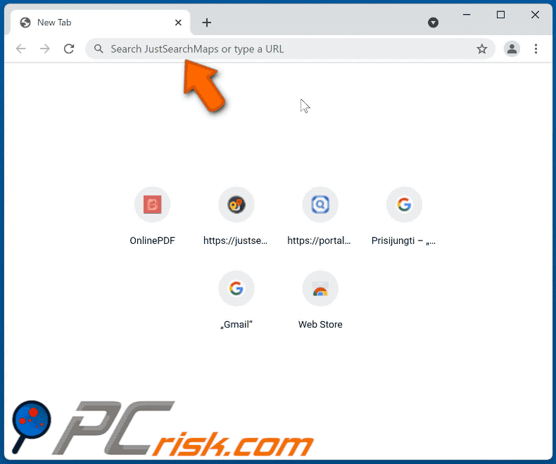 JustSearchMaps browser hijacker redirecting to searchlee.com (GIF)