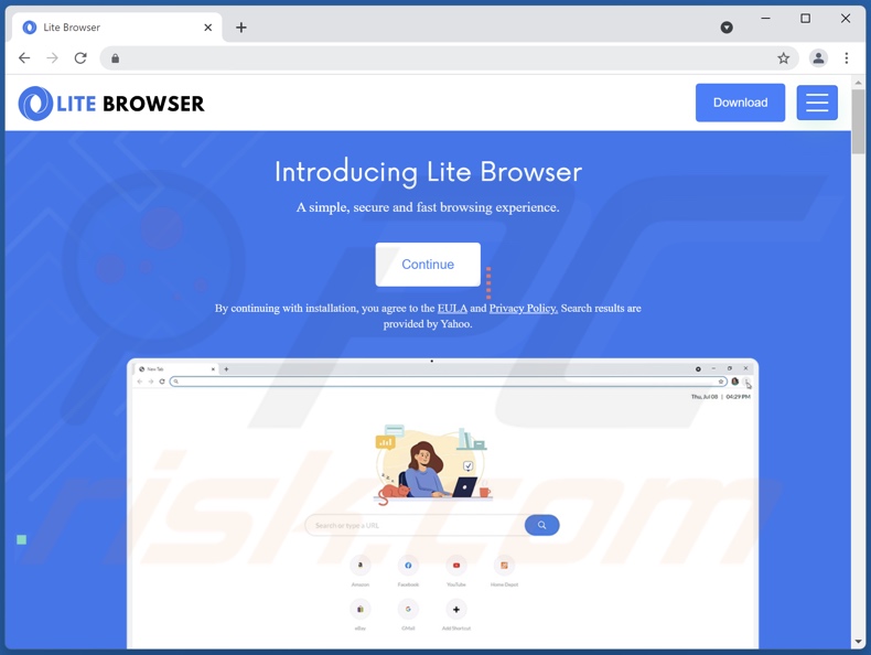 Website used to promote LiteBrowser PUA
