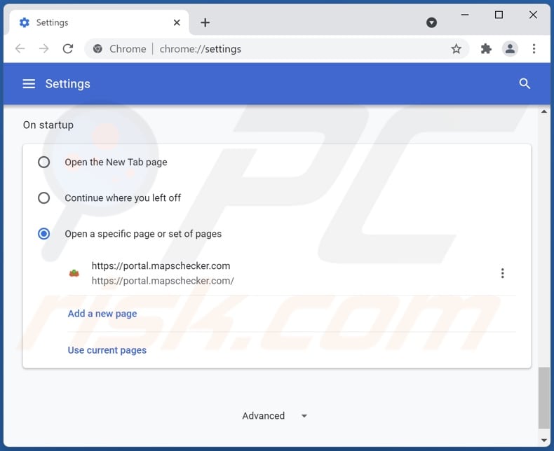 Removing mapschecker.com from Google Chrome homepage