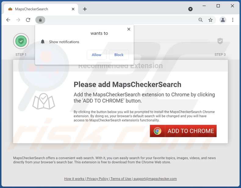 Website used to promote MapsCheckerSearch browser hijacker