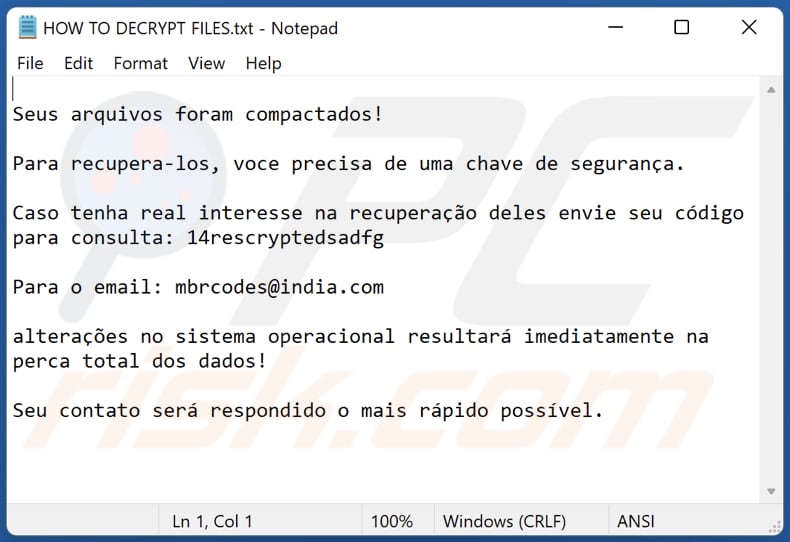 Mbrcodes ransomware text file (HOW TO DECRYPT FILES.txt)