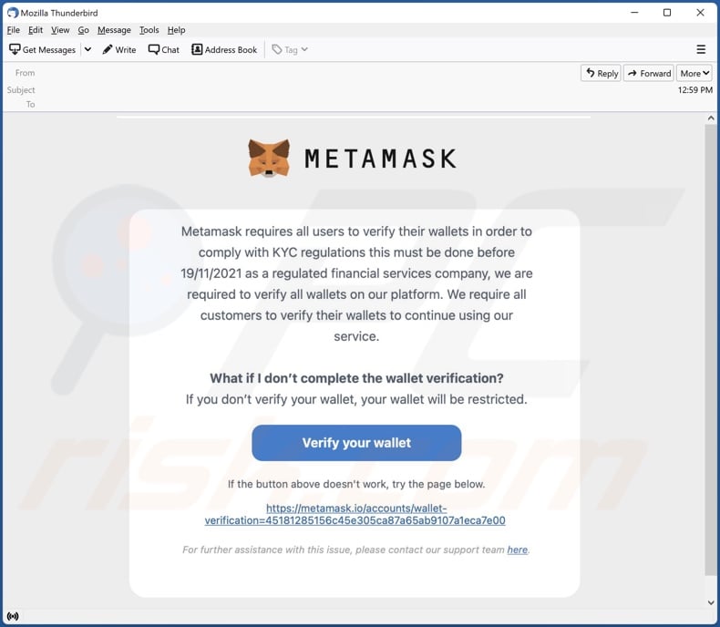 MetaMask email spam campaign