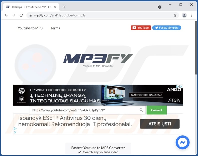 mp3fy[.]com pop-up redirects