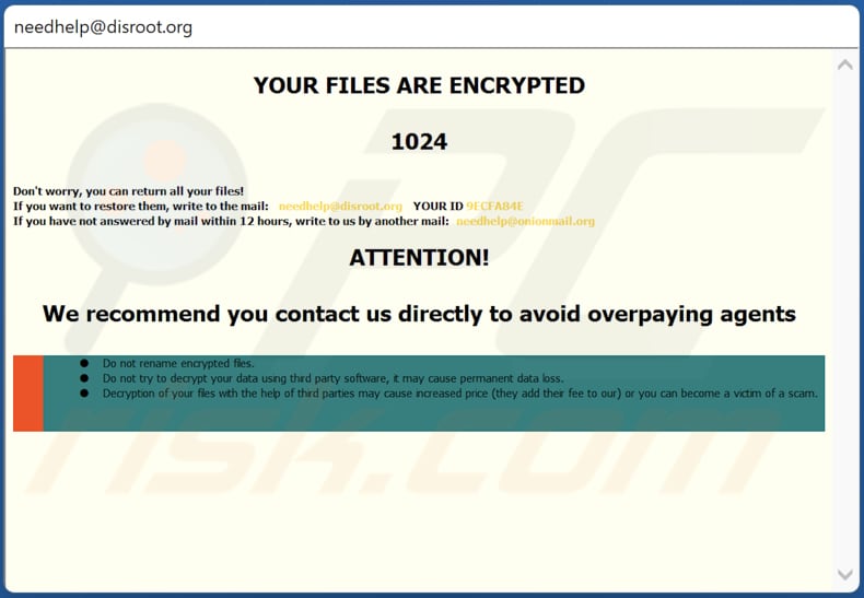 NEEH ransomware ransom note (pop-up window)