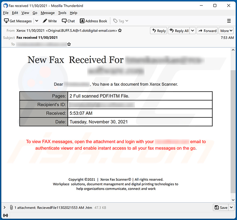 New Fax Received-themed spam email (2021-11-30)