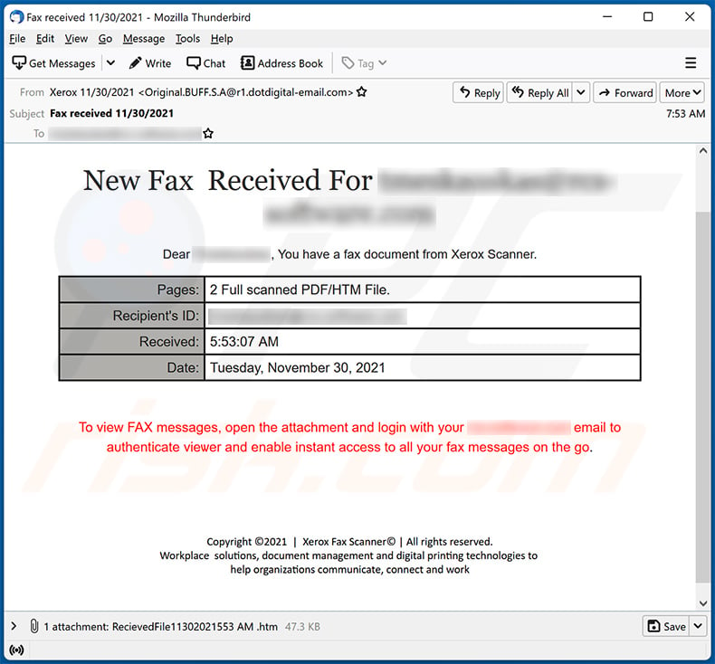 New Fax Received-themed spam email (2021-11-30)